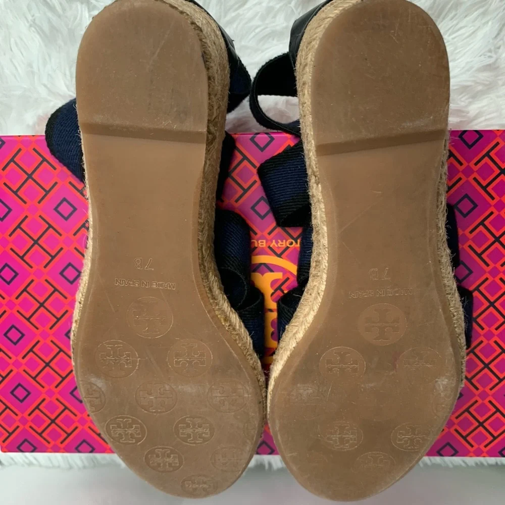 Clearance💥 Tory Burch Navy Black Wedge Espadrilles Sz 7